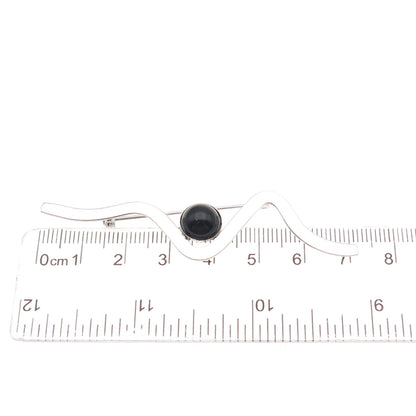 Rolyn R Inc 925 Sterling Silver Vintage Real Black Onyx Modernist Wavy Brooch