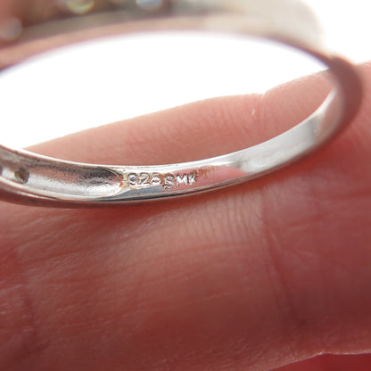 925 Sterling Silver Real Round-Cut Diamond & Oval-Cut Peridot Ring Size 7.75