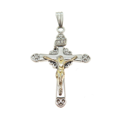 MARATHON 925 Sterling Silver 2-Tone Vintage Crucifix Cross Religious Pendant