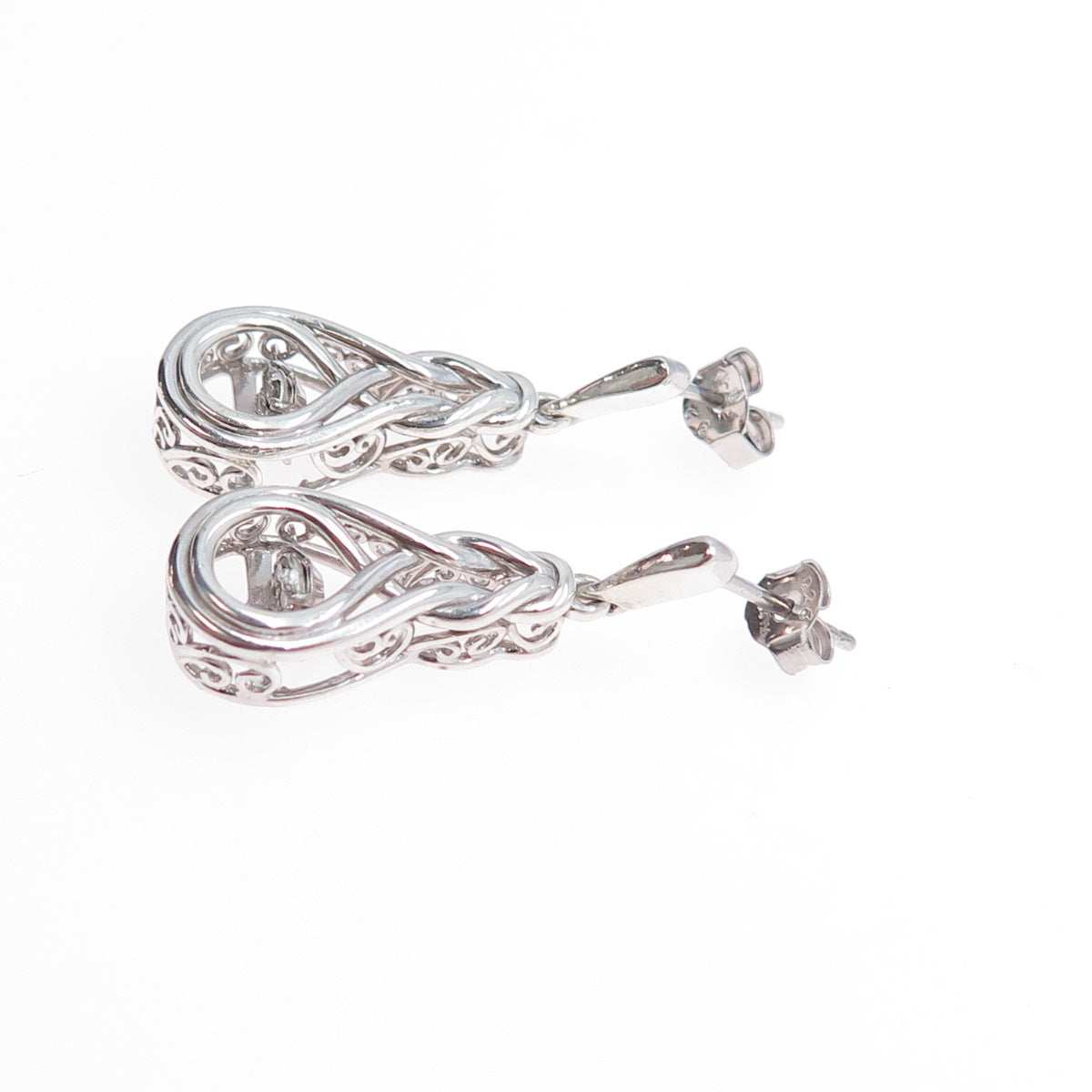 925 Sterling Silver Real Round-Cut Diamond Knot Dangle Earrings