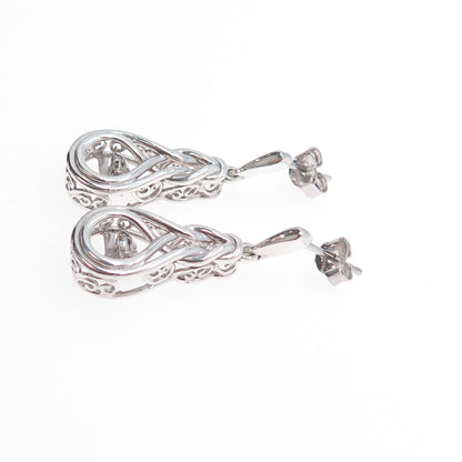 925 Sterling Silver Real Round-Cut Diamond Knot Dangle Earrings