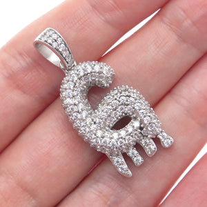 925 Sterling Silver Round-Cut C Z Sparkle Melted Letter G Initial Charm Pendant