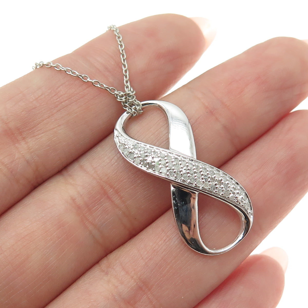 925 Sterling Silver Real Round-Cut Diamond Infinity Cable Chain Necklace 18"