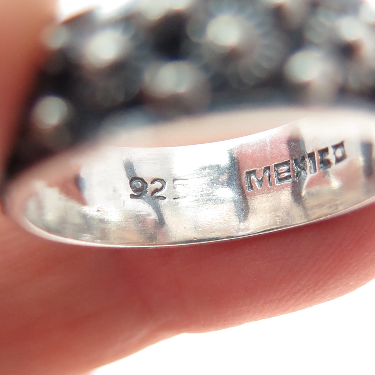 925 Sterling Silver Vintage Mexico Cannetille Band Oxidized Ring Size 9.25