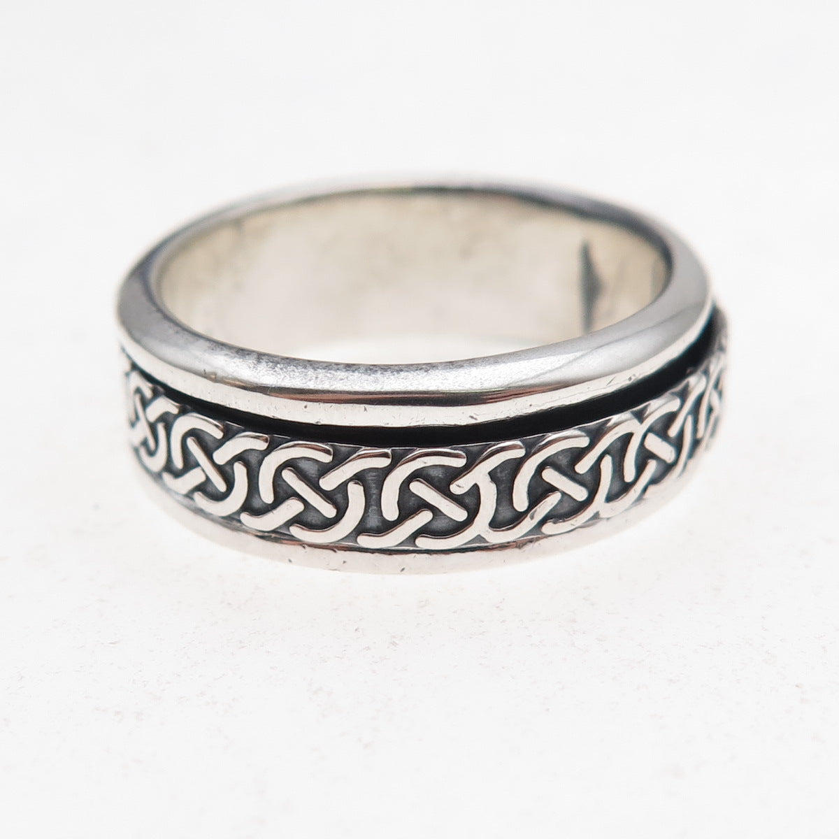 925 Sterling Silver Vintage Mexico Oxidized Rotating Band Ring Size 9.25