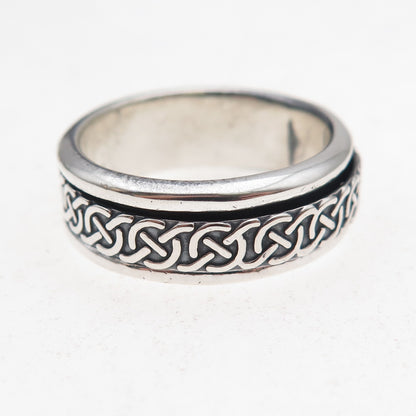 925 Sterling Silver Vintage Mexico Oxidized Rotating Band Ring Size 9.25