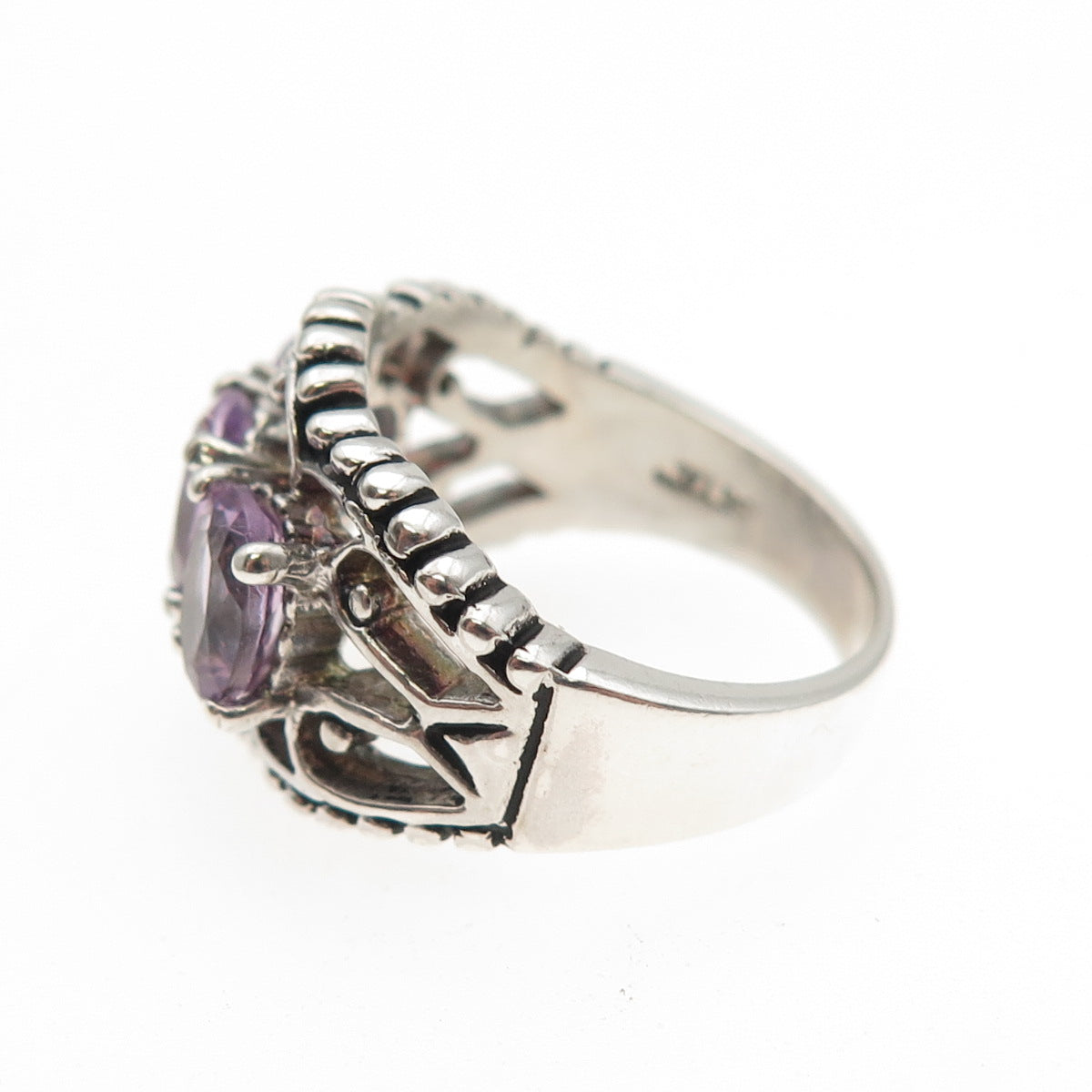 SETA 925 Sterling Silver Vintage Real Amethyst Granulated Ring Size 6.75