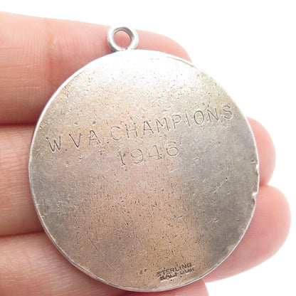 BALFOUR Sterling 2-Tone Antique Enamel Junior Baseball American Legion Pendant
