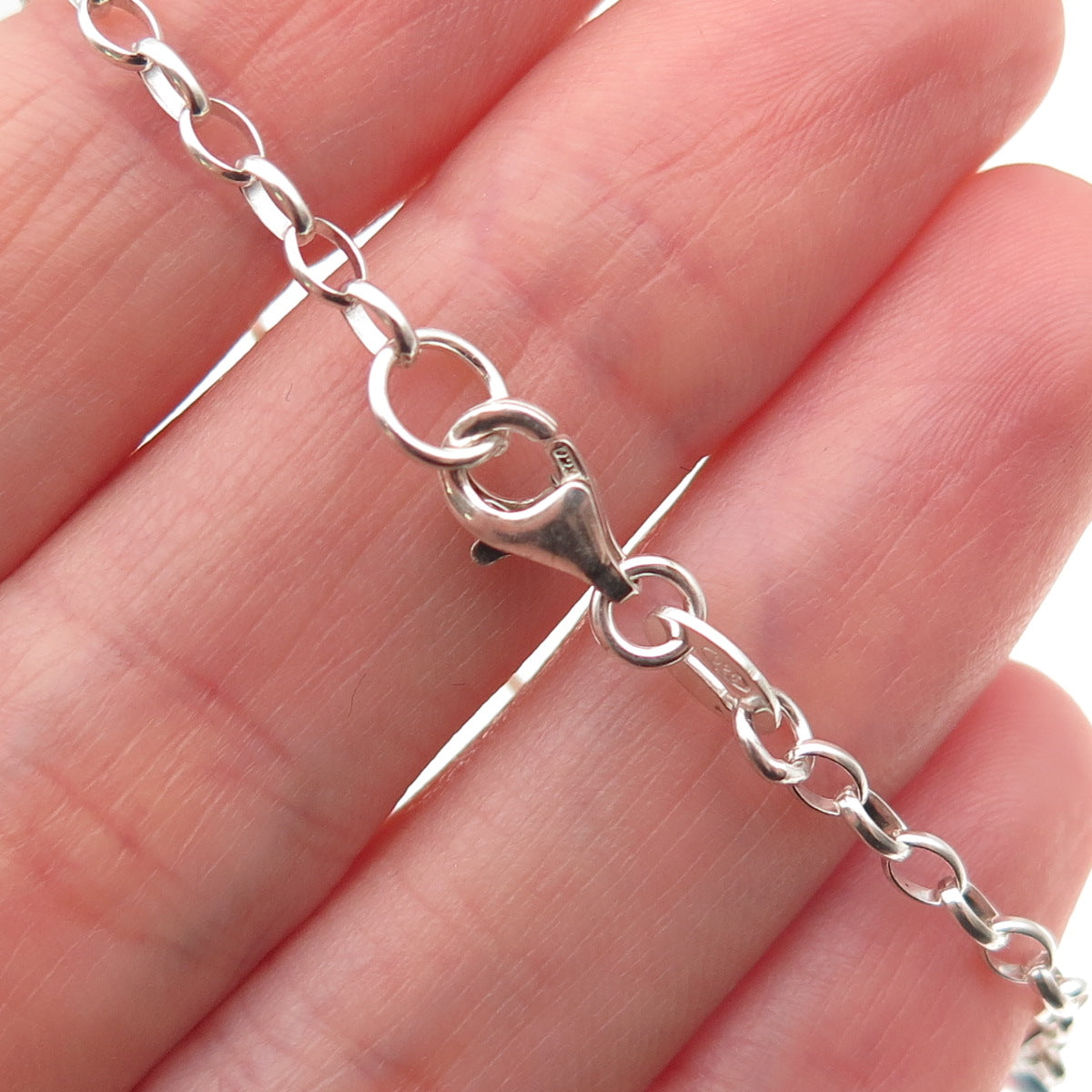 925 Sterling Silver Enamel Butterfly Dangle Charm Oval Link Bracelet 6"