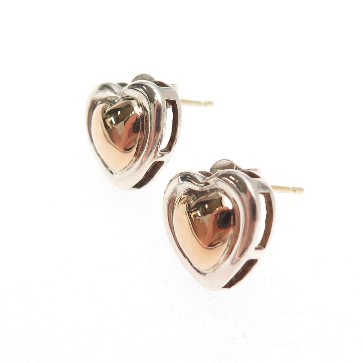 Ross Simons 925 Sterling Silver 18K Gold Vintage Heart Stud Earrings