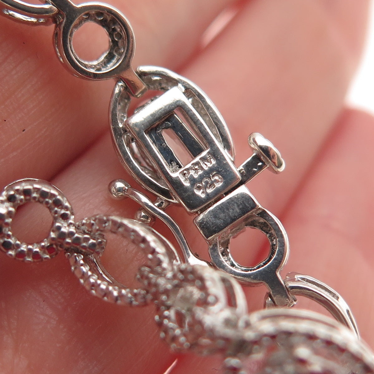 925 Sterling Silver Real Oval-Cut Aquamarine Station Link Bracelet 7"