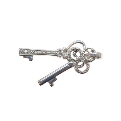 925 Sterling Silver Real Round-Cut Diamond Heart & Club Key Charm Pendant