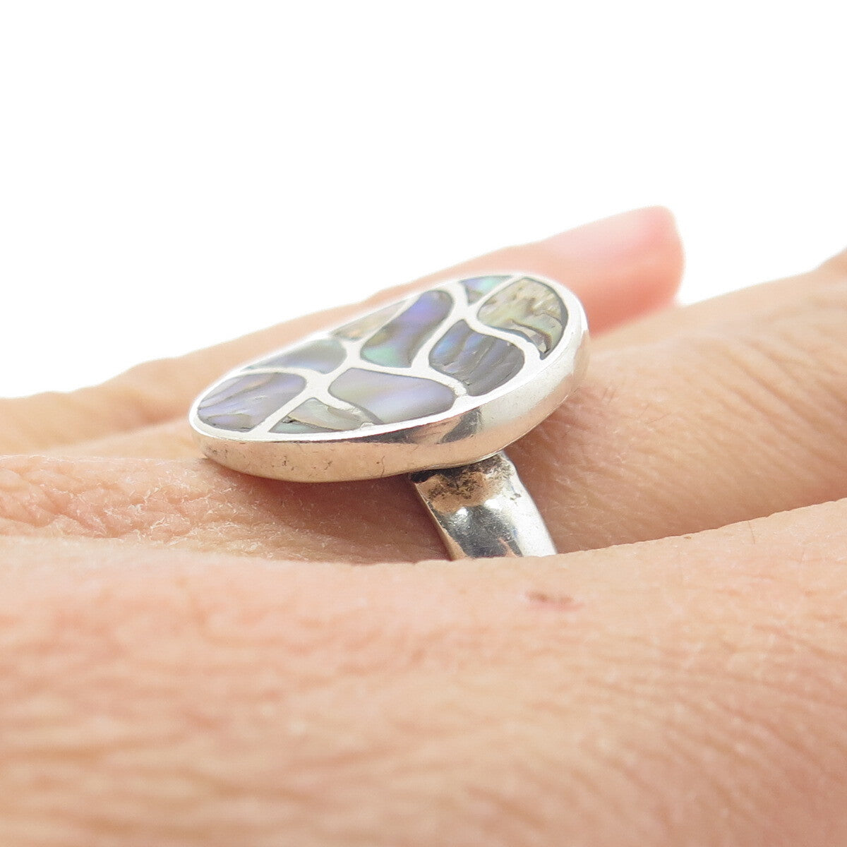 CHAPAL ZENRAY Sterling Silver Vintage Real Abalone Shell Modernist Ring Size 7