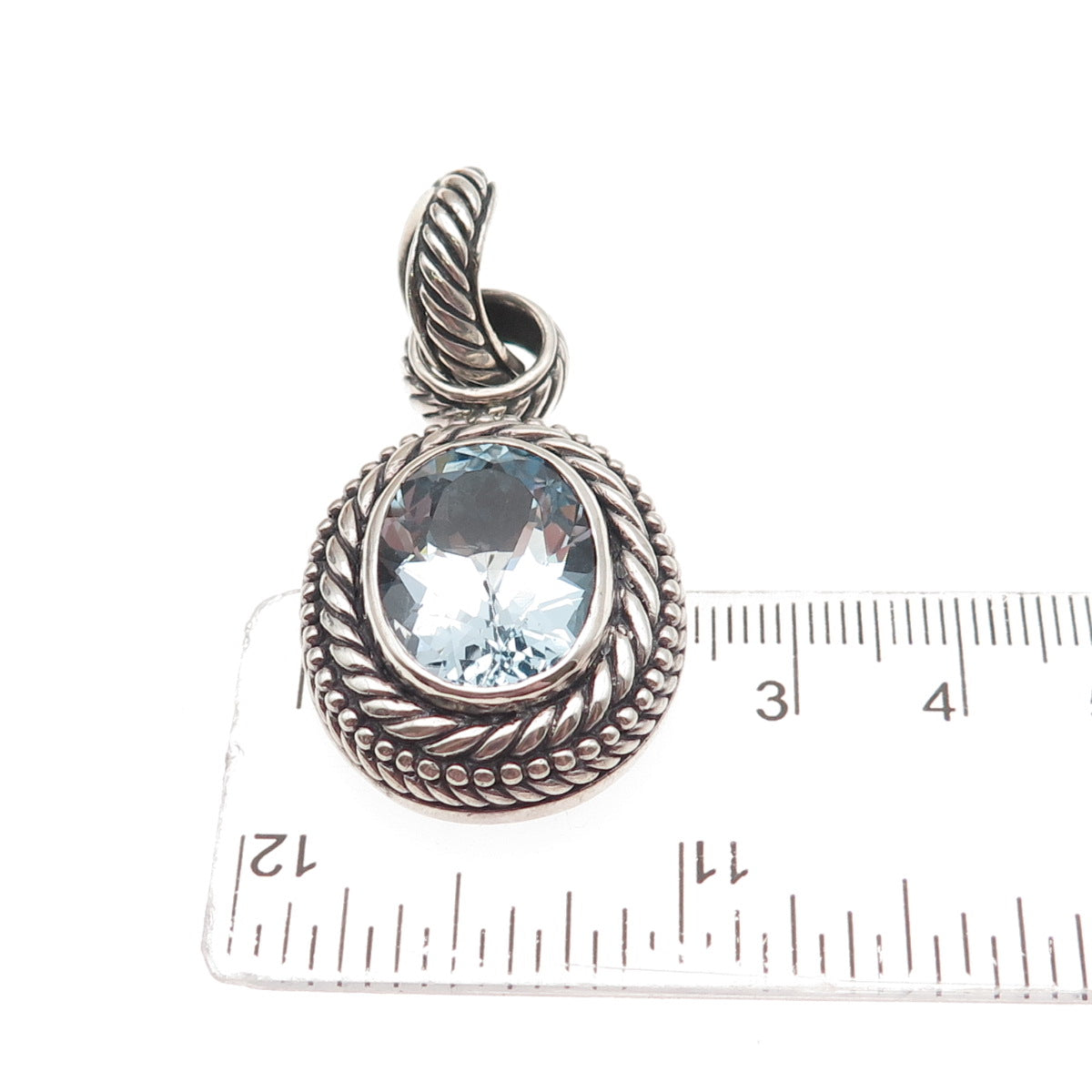 925 Sterling Silver Vintage Real Blue Topaz Modernist Oxidized Charm Pendant