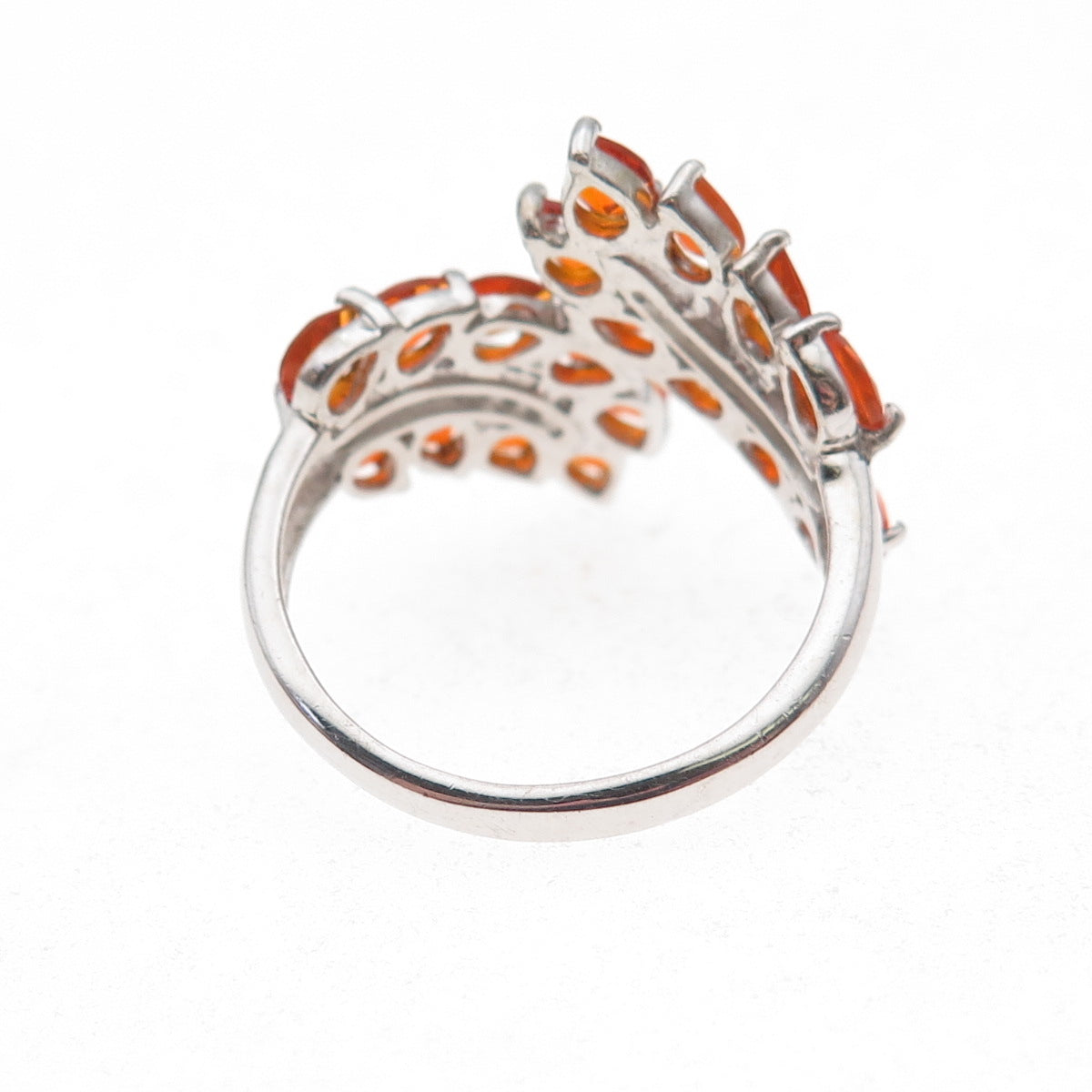 Chuck Clemency 925 Sterling Silver Real Diamond & Fire Opal Bypass Ring Size 8