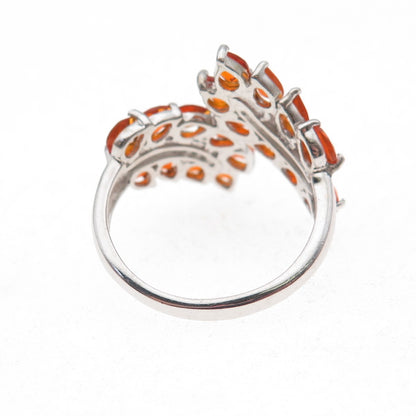Chuck Clemency 925 Sterling Silver Real Diamond & Fire Opal Bypass Ring Size 8