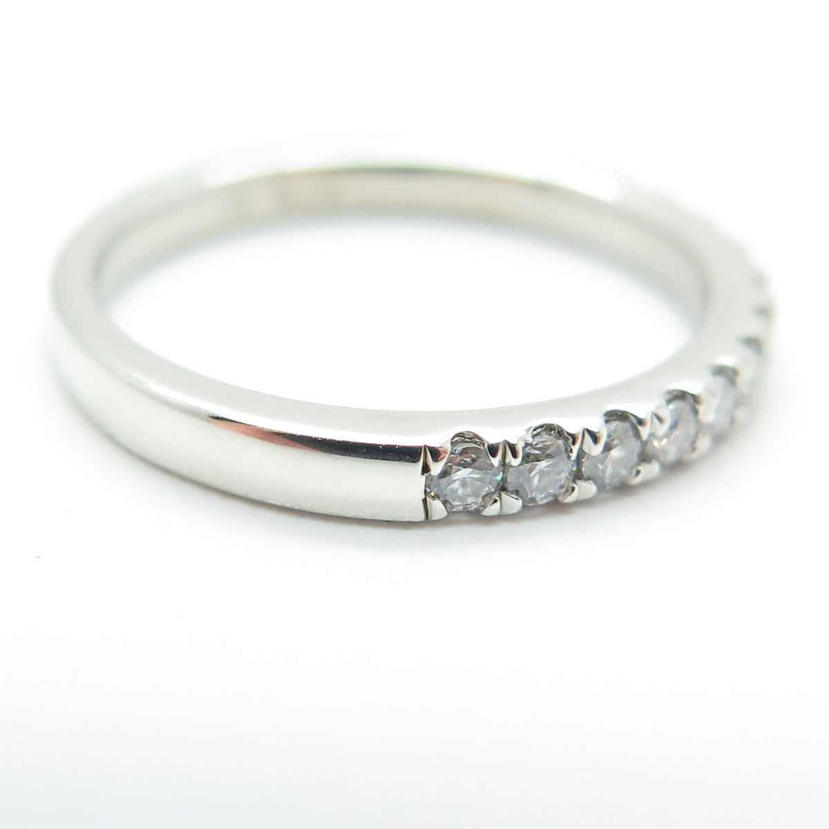 925 Sterling Silver Real Round-Cut 0.4ct Moissanite Half Eternity Ring Size 6