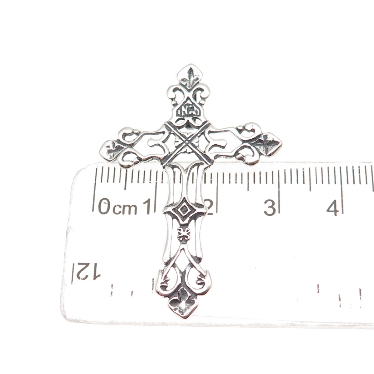 925 Sterling Silver Vintage Fleur de Lis Cross Oxidized Slide Pendant