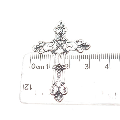 925 Sterling Silver Vintage Fleur de Lis Cross Oxidized Slide Pendant