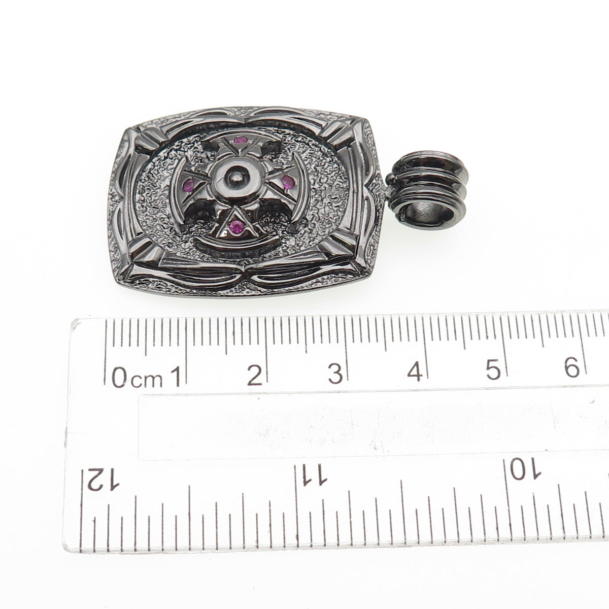 JOLUSA 925 Sterling Silver Black Rhodium Real Pink Sapphire Cross Pendant