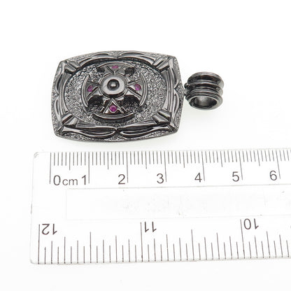 JOLUSA 925 Sterling Silver Black Rhodium Real Pink Sapphire Cross Pendant