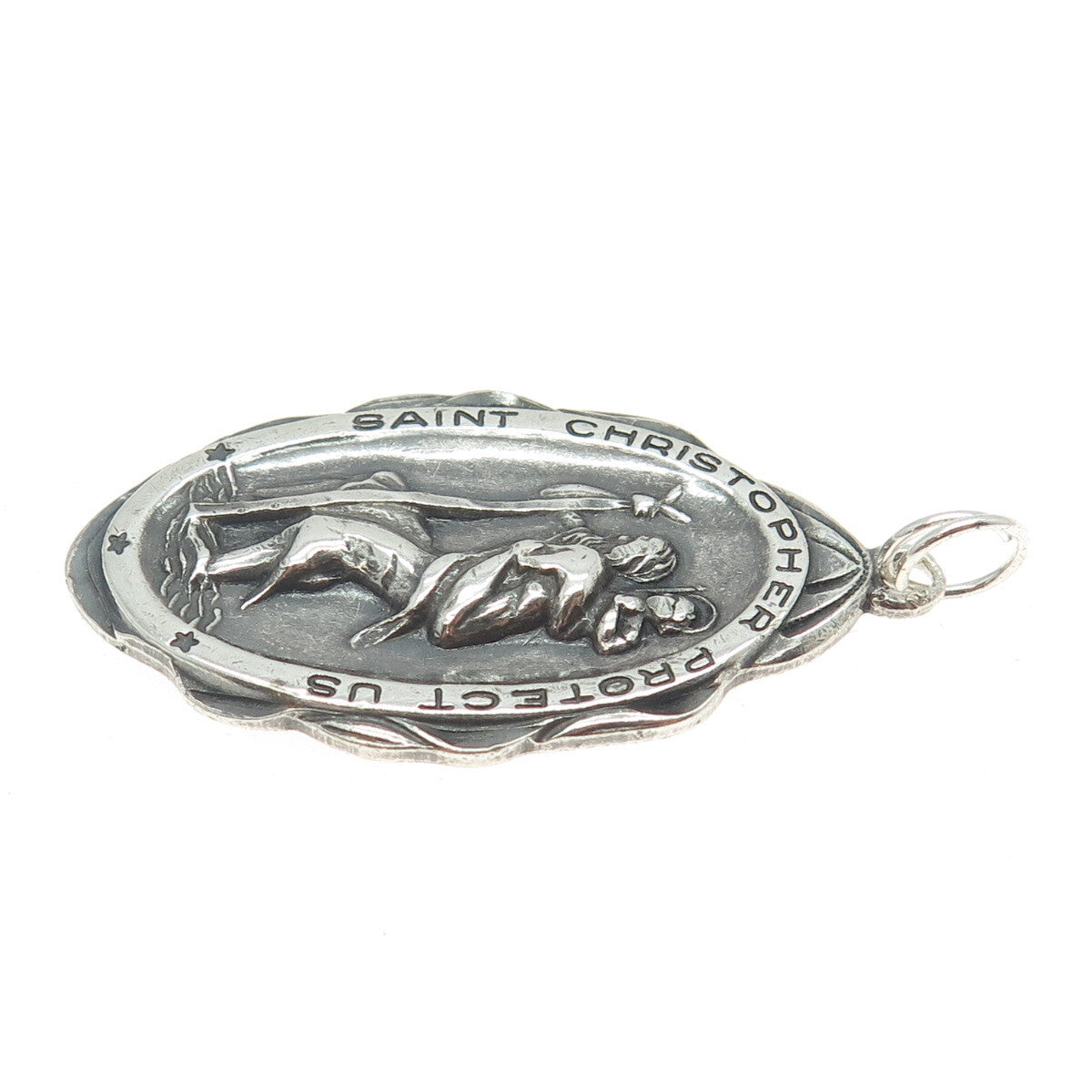 THEDA 925 Sterling Silver Antique Art Deco St. Christopher Religious Pendant