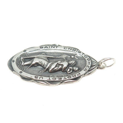 THEDA 925 Sterling Silver Antique Art Deco St. Christopher Religious Pendant