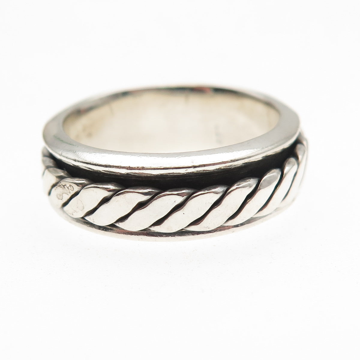 925 Sterling Silver Vintage Oxidized Braided Rotating Band Ring Size 10