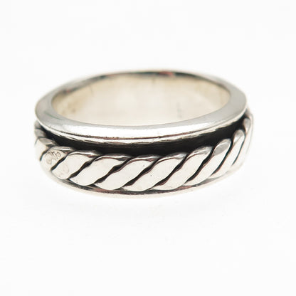 925 Sterling Silver Vintage Oxidized Braided Rotating Band Ring Size 10