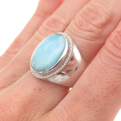 J. Stella 925 Sterling Silver Vintage Real Larimar Ring Size 8.5
