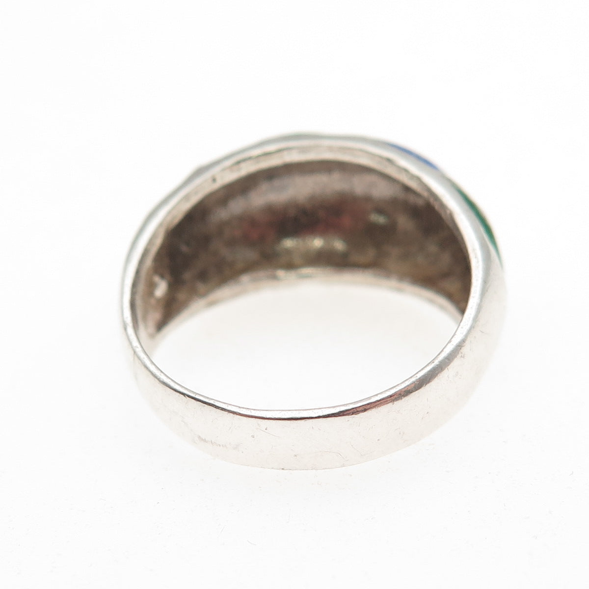 925 Sterling Silver Vintage Italy Enamel Modernist Ring Size 7.25
