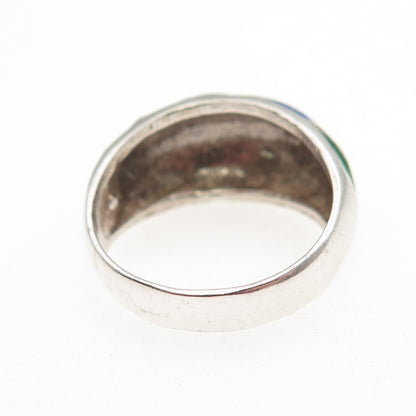 925 Sterling Silver Vintage Italy Enamel Modernist Ring Size 7.25