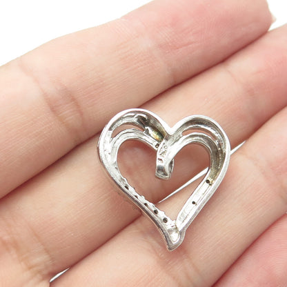 925 Sterling Silver Real White Diamond Open Heart Slide Pendant