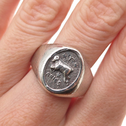 925 Sterling Silver Vintage Mexico Aries Zodiac Sign Oxidized Ring Size 10.75