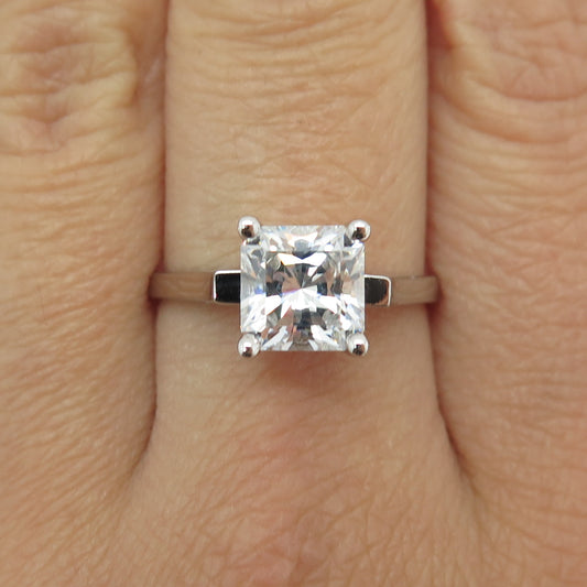 925 Sterling Silver Princess-Cut C Z Engagement Ring Size 9.25