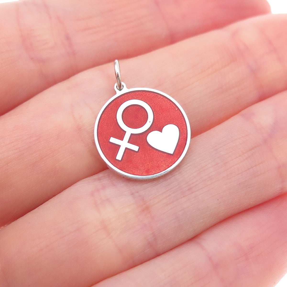 925 Sterling Silver Red Enamel Female Symbol Heart Charm Pendant