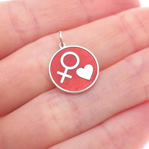 925 Sterling Silver Red Enamel Female Symbol Heart Charm Pendant