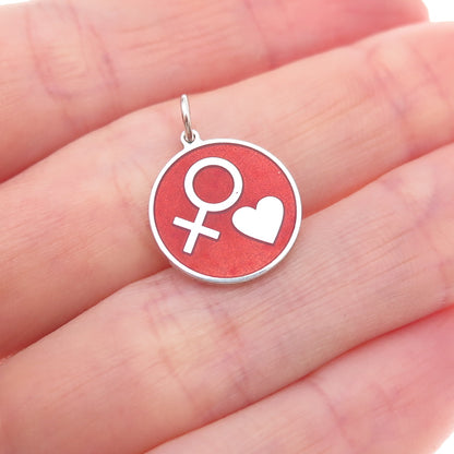 925 Sterling Silver Red Enamel Female Symbol Heart Charm Pendant