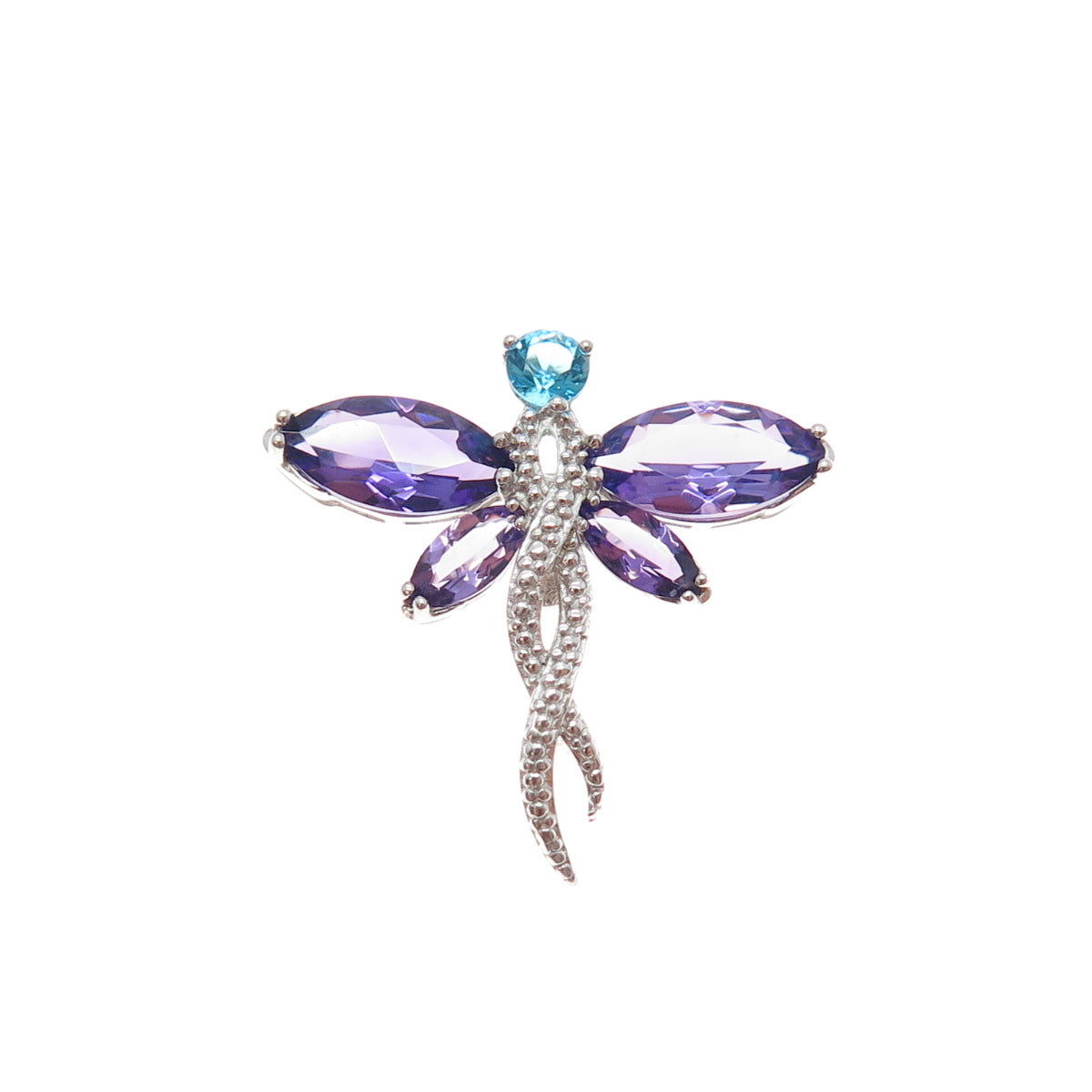 925 Sterling Silver Real Amethyst & Apatite Dragonfly Slide Charm Pendant