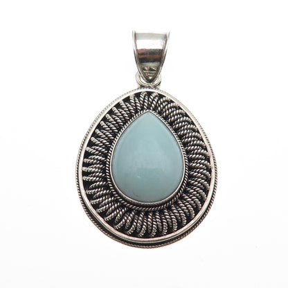 SUARTI BALI 925 Sterling Silver Vintage Real Larimar Teardrop Oxidized Pendant
