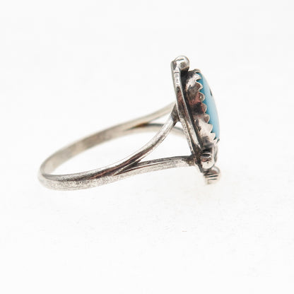 Old Pawn Sterling Silver Vintage Southwestern Turquoise Feather Ring Size 8.5