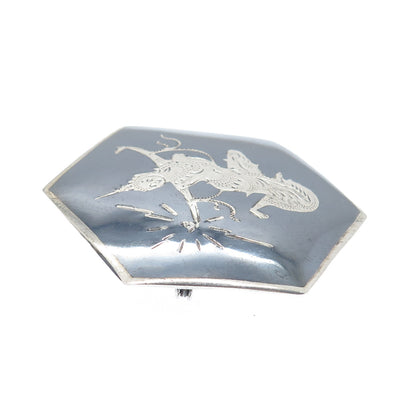 925 Sterling Silver Antique Siam Niello Hindu Goddess Pin Brooch
