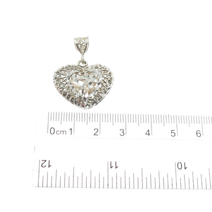 925 Sterling Silver Vintage Flower Filigree Heart Charm Pendant
