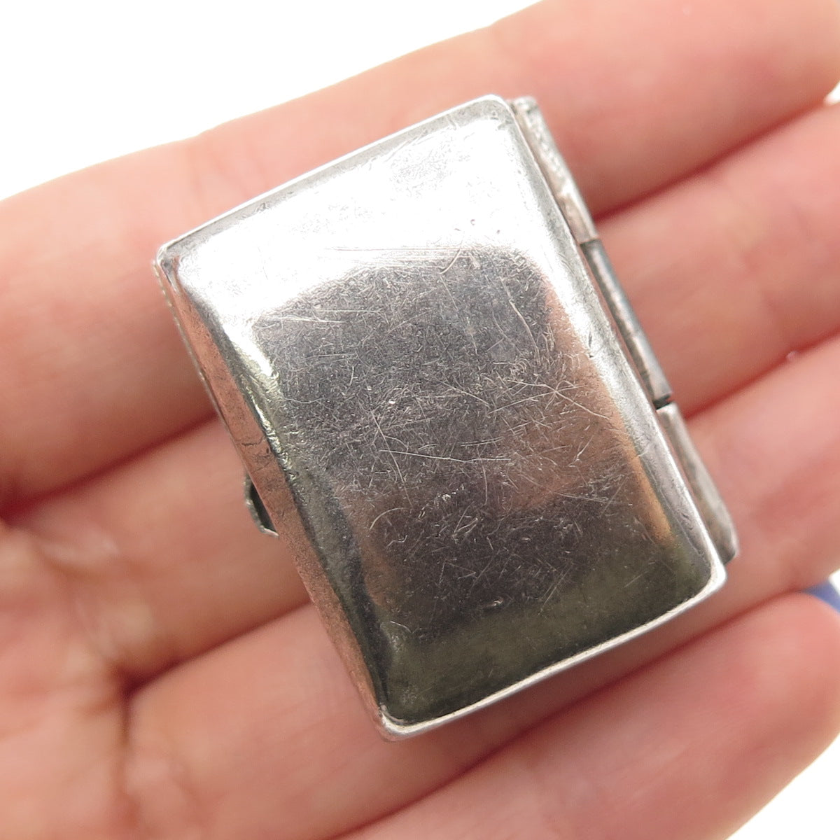 925 Sterling Silver Antique Art Deco Flower Oxidized Snuff / Pill Box