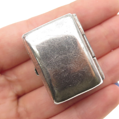 925 Sterling Silver Antique Art Deco Flower Oxidized Snuff / Pill Box