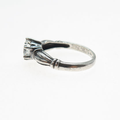 925 Sterling Silver Vintage Round-Cut C Z Engagement Oxidized Ring Size 7.25
