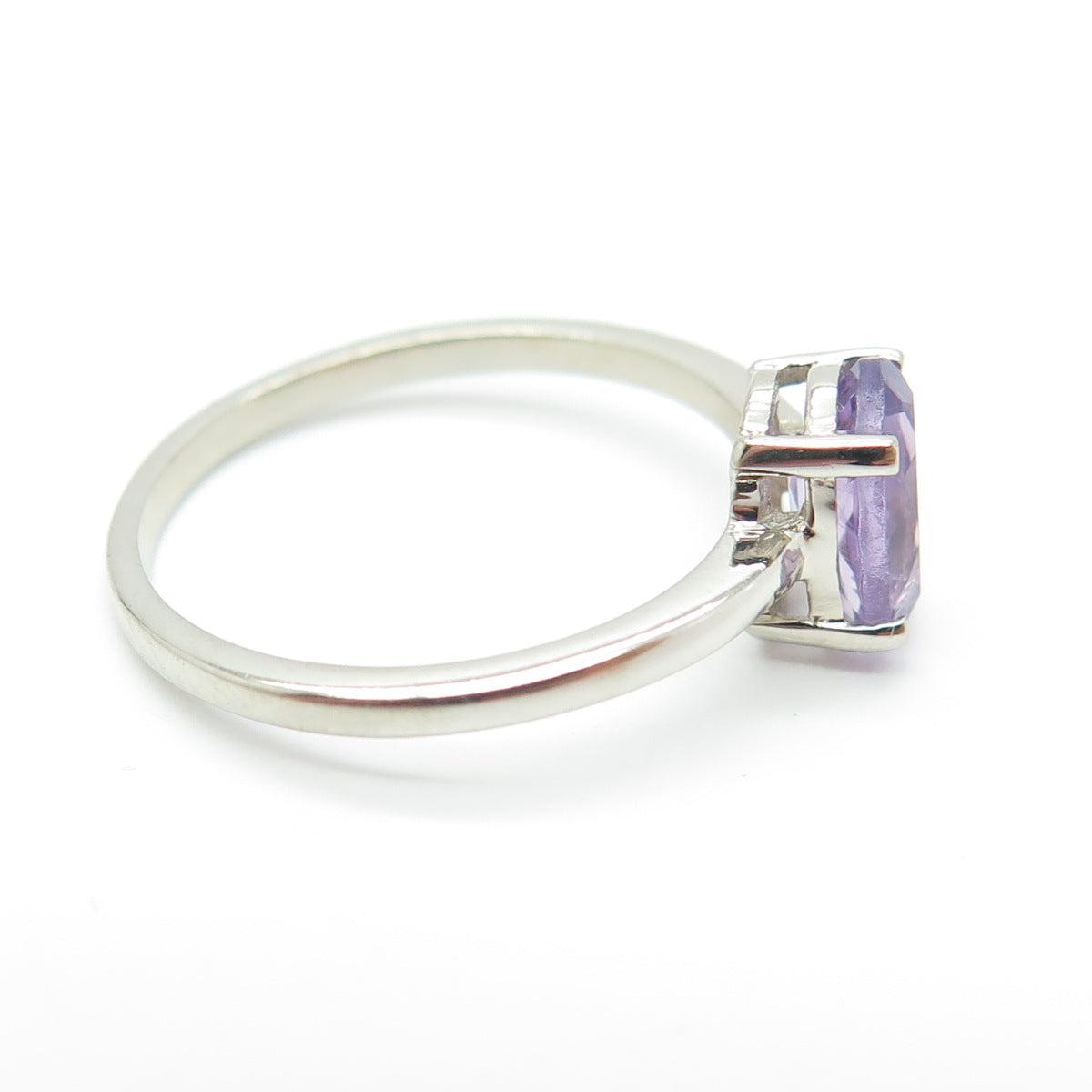 DAZZLERS 925 Sterling Silver Real Oval-Cut Amethyst Ring Size 7