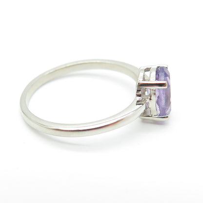 DAZZLERS 925 Sterling Silver Real Oval-Cut Amethyst Ring Size 7