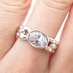 JACKSON HOLE 925 Sterling Silver Oval-Cut C Z Panther Link Ring Size 8