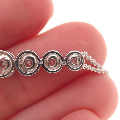925 Sterling Silver Round-Cut C Z Graduated Drop Cable Chain Necklace 18"